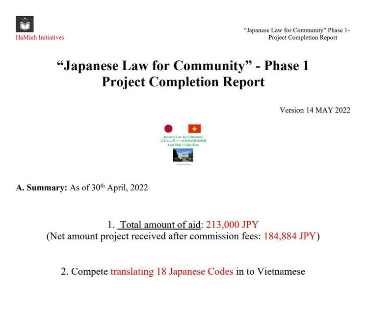 “Japanese Law for Community” - Phase 1
Project Completion Report